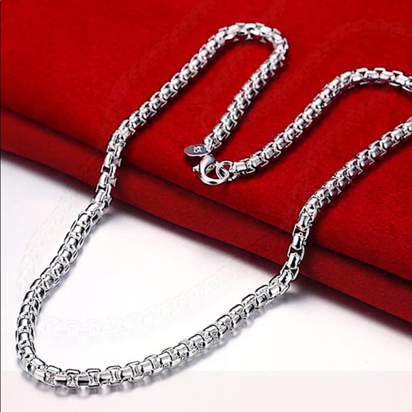 STERLING SILVER BOX CHAIN LINK MATCHING NECKLACE BRACELET SET - Picture 2 of 6